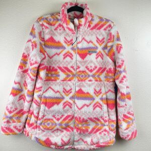 Columbia Jacket Womens M Pink Aztec Sherpa Fleece Full Zip Pattern Cozy 2131331